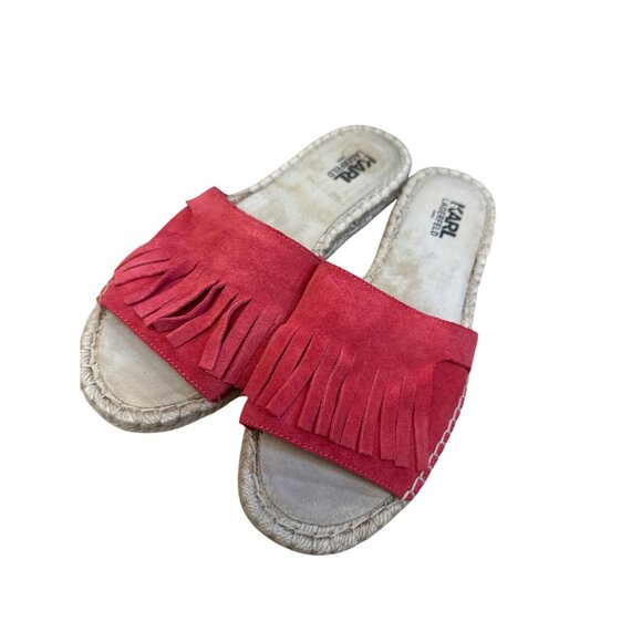 Karl Lagerfeld Womens Red Suede Fringe Espadrille Sandals Size 11 SKU8125 - Picture 11 of 11